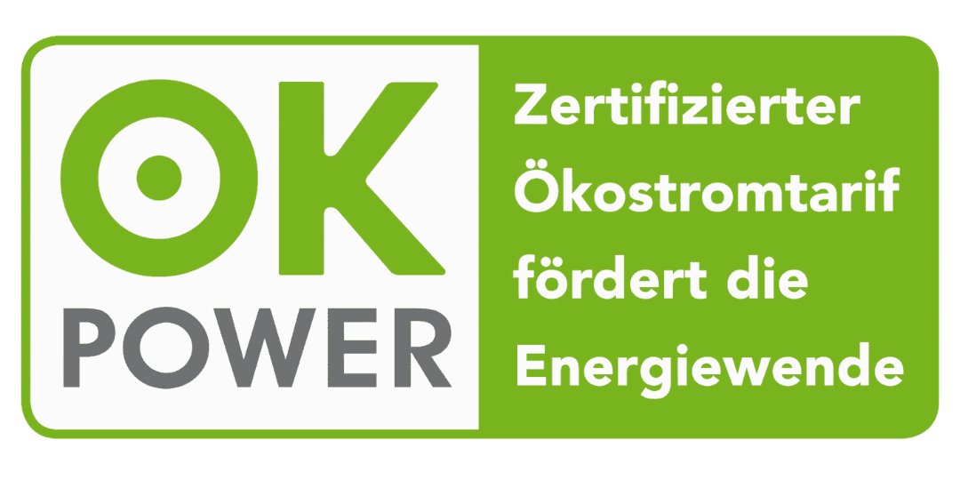 OK Power zertifizierter Ökostromtarif fördert die Energiewende - Siegel