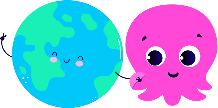 Octopus Constantine hält eine Weltkugel an der Hand